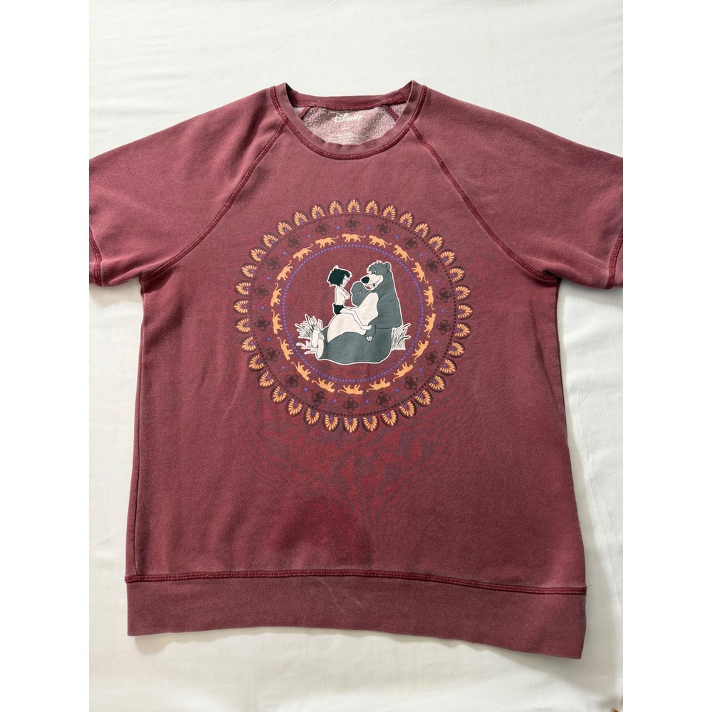 Disney The Jungle Book Mowgli Baloo Short Sleeve Sweatshirt Maroon Burgundy L‎